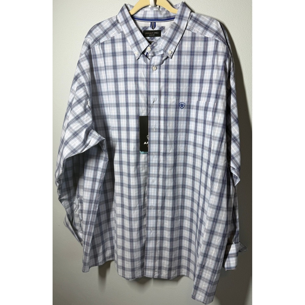 Ariat Mens Button Down Shirt 3X Blue Plaid Pro Series Long Sleeve Western NWT